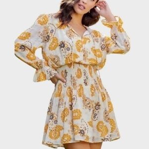 Anthropologie Bishop + Young Marmot Mini Dress Size S Paisley Smocked Waist